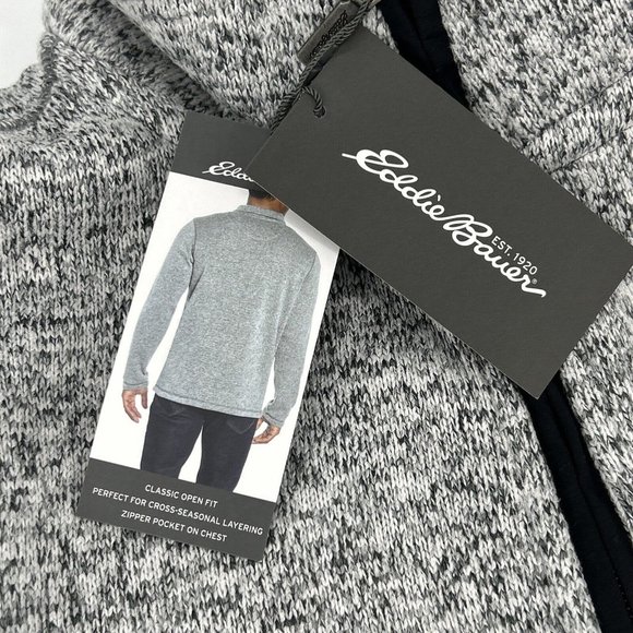 Eddie Bauer‎ Sweater Men's L Heather Pirate Black 1/4 Zip Pullover Fleece Pocket - Picture 4 of 11
